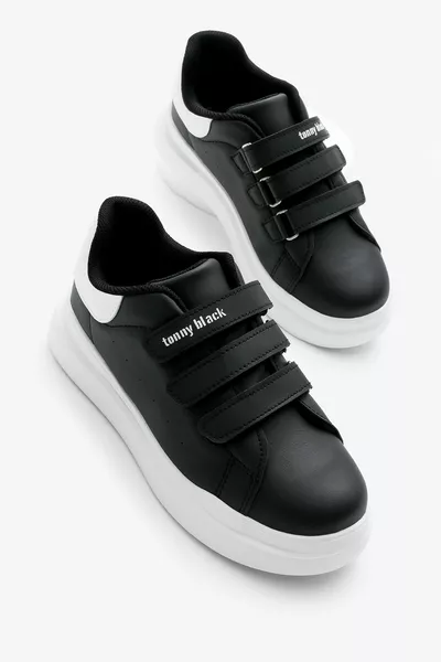 Kinder Unisex Zwart Wit Eva Favoriet Tussenzool Drie Klittenband Sportschoenen