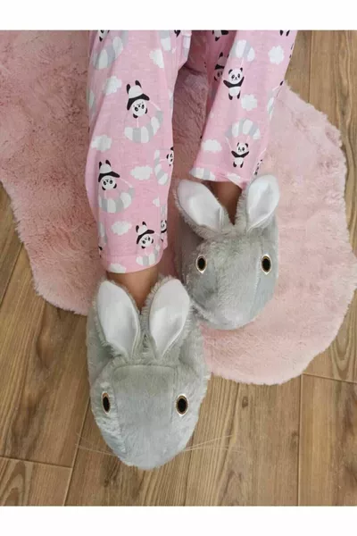 Kadın Tavşan Hayvan Figürlü Kışlık Peluş Panduf