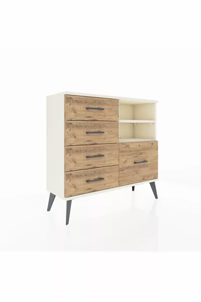 خزانة أرجس بستاند درج 5 ورفين، لون حجر القمر/صنوبر