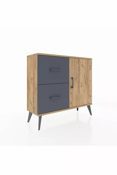 Arges Dresser with One Shelf, 2 Drawers, and One Door, Pine-Pine/Anthracite