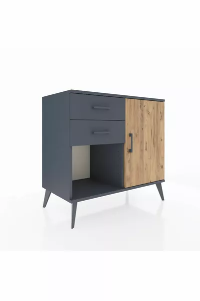 Hyperion Kommode mit einem Fach, 2 Schubladen und einer Tür, Anthrazit-Kiefer/Anthrazit