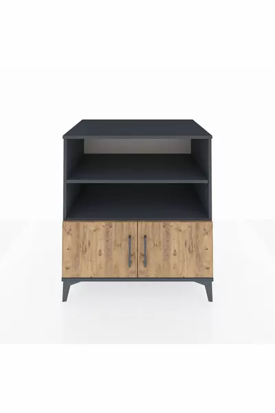 Commode Kronos 3 étagères 2 portes Anthracite-Sapin