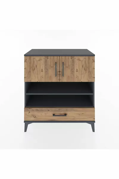 خزانة هايبرين مع رفوف 4 ودرج واحد و2 باب بلون أنثراسيت-صنوبر