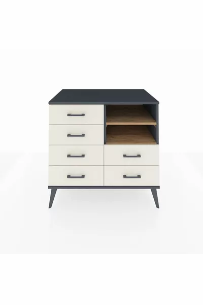 Kronos Dresser 2-Shelf 6-Drawer Anthracite-Pine/Aytaşı