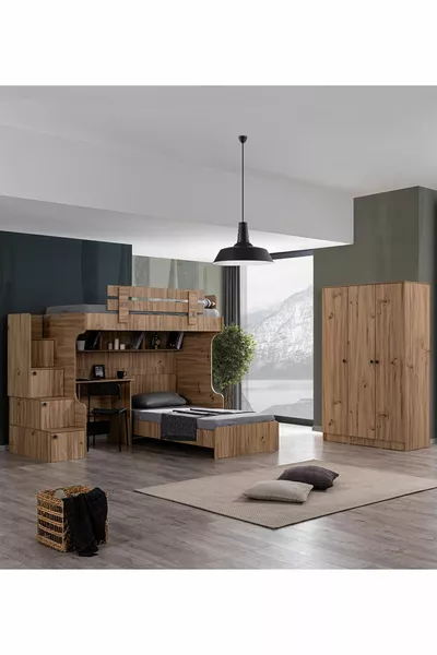 Легло с двойно ниво, Viva Легло, бюро, гардероб с 3 врати, 2 броя комфортни матрака