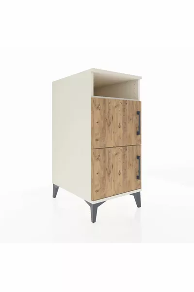 Chevet Kronos à 2 étagères et 2 portes, Pierre de lune-Pin