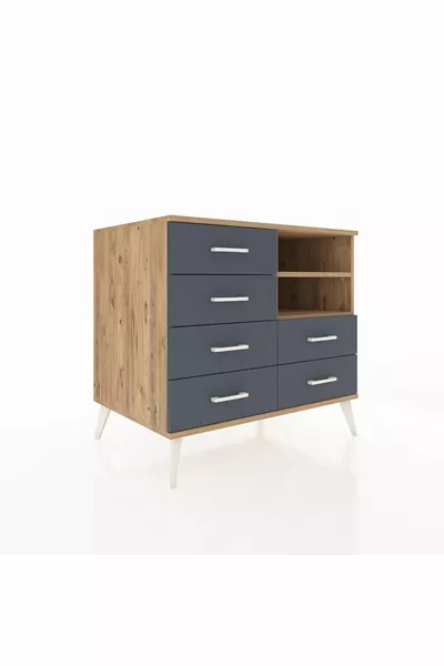 Kronos Dresser 2-Shelf 6-Drawer Pine-Pine/Anthracite