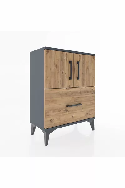 Arges Commode 2-Shelf Single Drawer 2-Door Anthracite-Pine