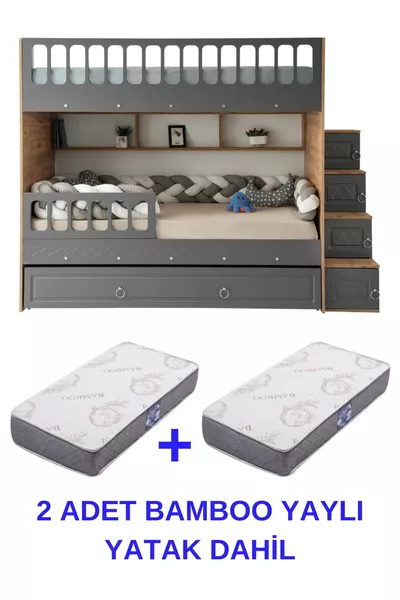 Armoire Zümrüt / 2 lits avec ressorts en bambou inclus / % MDF