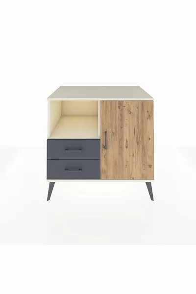 خزانة كرونوس ذات رفين ودرجين و باب واحد  من حجر القمر والصنوبر/أنثراسيت