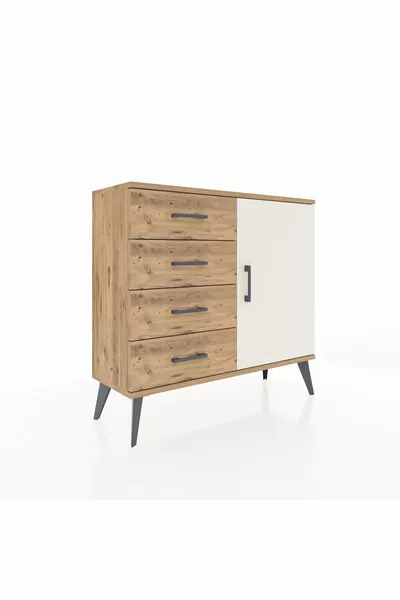 خزانة أرجس رف واحد 4 أدراج و باب واحد شجر الصنوبر / صنوبر