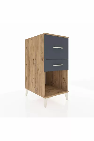 Kronos Nachtkastje met 2 laden, dennen-antraciet