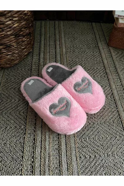 Coeur moelleux figuré penduf femmes maison pantoufles floues pantoufles dot paquet de dot