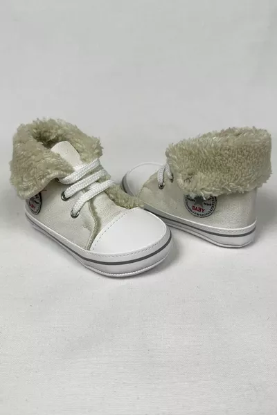 Pantaloni per neonati, scarpe da casa primo passo, foderati in pelliccia non sudata - bianco