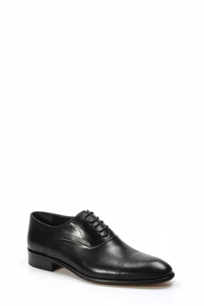 Tugerdi Genuine Leather Black Leather Sole Lace-Up Classic Men's Shoes 