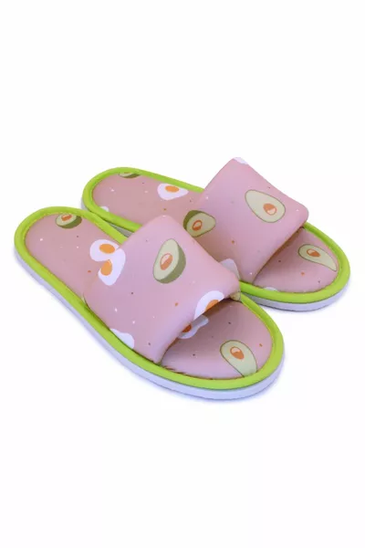 Unisex Pink Avocado Patterned Open Front Soft Sole House Slippers