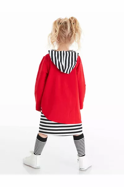 الدعسوقة هود مخطط طويل الأكمام الفتيات اللباس الأحمر