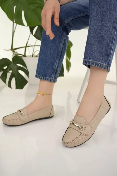 Dames Ballerina's Beige Ketting Gesp Lichtgewicht Casual Zool Stijlvolle Casual Schoenen