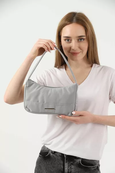 Grigio  Singolo Scomparto Con Cerniera Tessuto Di Tela Donna Casual Baguette Borsa A Mano E A Tracolla U:  E:  G: 6