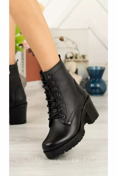 Echt lederen zwarte dames casual laarsjes Bootie 