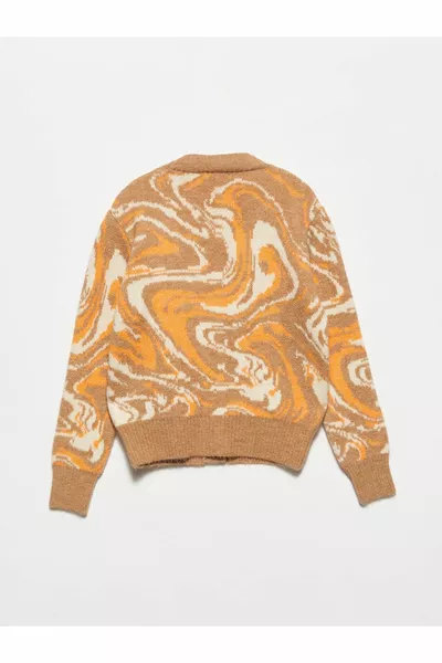  V-الرقبة الجاكار منقوشة تريكو كارديغان الجمل