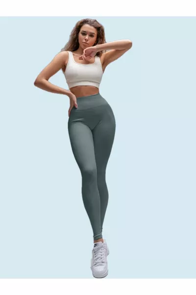 Pescia Gebreide Stof die Hoge Taille Corduroy Leggings Blauwe Kleur inpakken