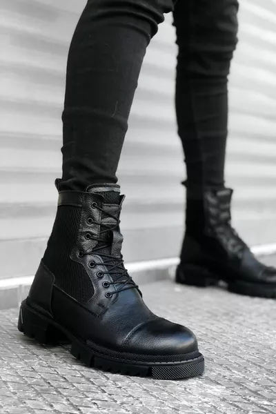 Cold Proof Comfortable Warm Lining Winter Lace-Up Men's Black Postal Boots Rubber Sole Sturdy Outdoor