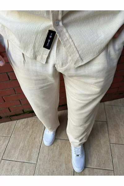 فضفاضة صالح فضفاض مصبوب أزرار الكتان النسيج السراويل