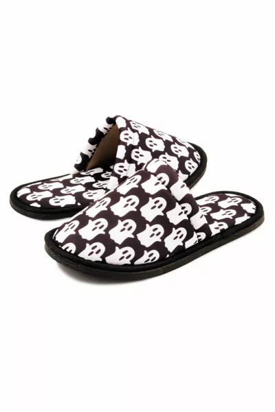 Unisex Black Ghost Print Soft Sole House Slippers