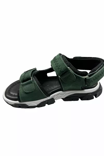 جلد طبيعي الفيلكرو الاطفال الصنادل الأحذية