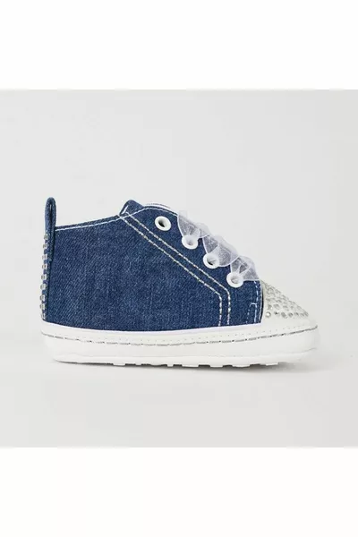 Neonata Tulle Lace-Up Denim Fantasia Pietra Primo Passo Scarpe Bambino