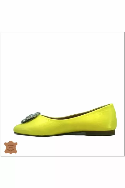 Ballerinas aus echtem weichem Leder mit Stein für Damen 