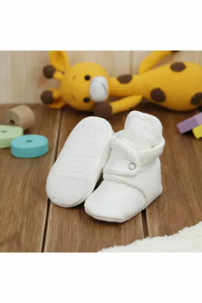 Organic Cotton Muslin Baby Booties, Newborn Booties, Cream, Beige 2 Pack