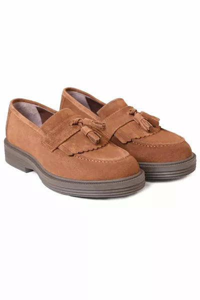 % Wildleder Thermosohle Hellbraune Schnürschuhe mit Quaste Loafer Schuhe