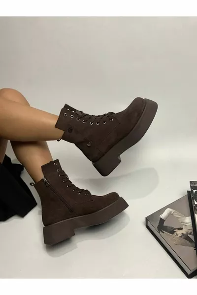 Dikke binnenzool Thai Feather Suede Korte dameslaarzen met vetersluiting aan de voorkant en rits aan de zijkant