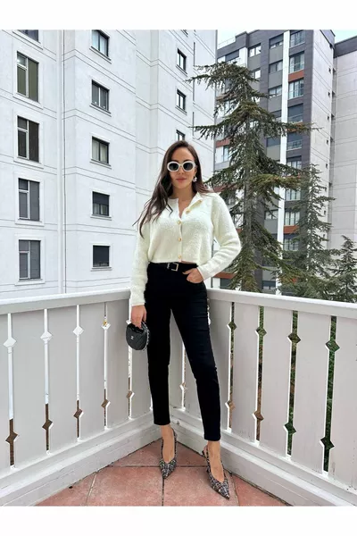 Cardigan boutonné couleur or blanc