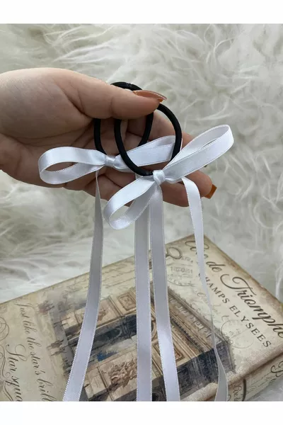 Fermoir en caoutchouc détaillé ruban long blanc 2 pièces (COQUETTE)