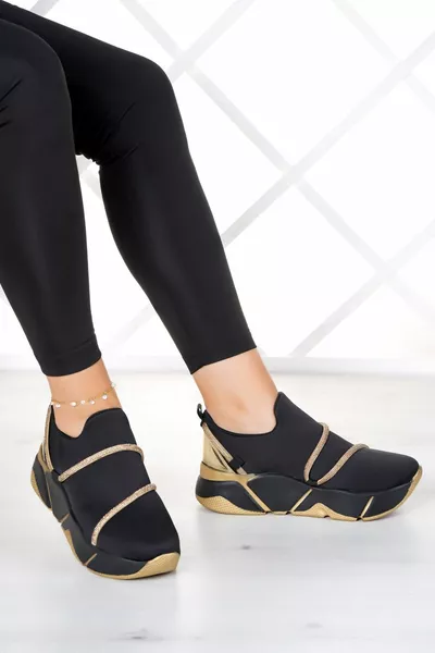 باربرا حذاء رياضي أسود ستريتش من الحجر الذهبي