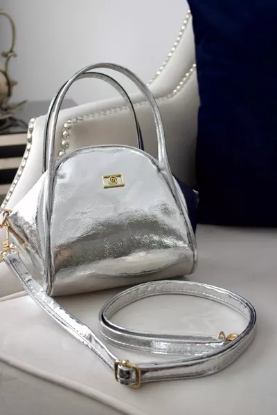 Gümüş Kırışık Rugan Suni Deri Kadın El Ve Omuz Çantası