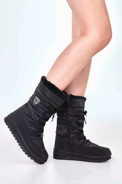 Women's Black Thermal Wool Non-Slip Sole Snow Boots