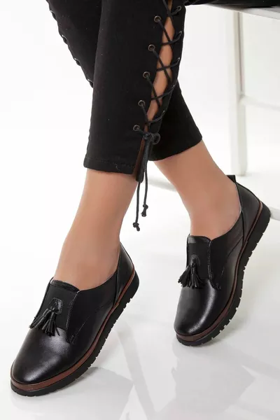 Cuir véritable Noir Femmes Cuir Casual Chaussures 