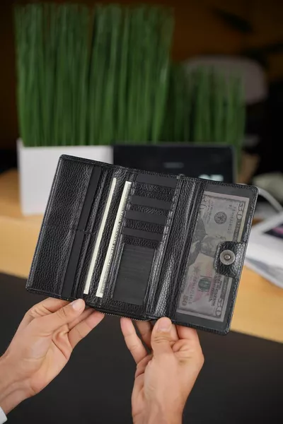 Portefeuille de téléphone en cuir véritable noir fin