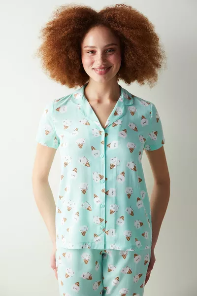 الآيس كريم النعناع الأخضر قميص السراويل بيجامة مجموعة