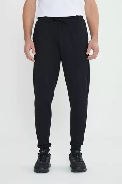 Men's Black Standard Fit Normal Fit Comfortable Cotton Jogger Sweatpants With 2 Thread Pockets
