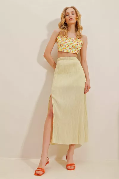 نسائي بيج شق مبطن تنورة تول شيفون منقوشة 