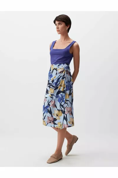 أزرق فاتح الرباط مفصلة تنورة ميدي الأزهار