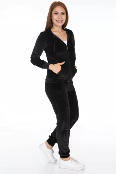 Женский черный комплект из эластичного бархата без камней