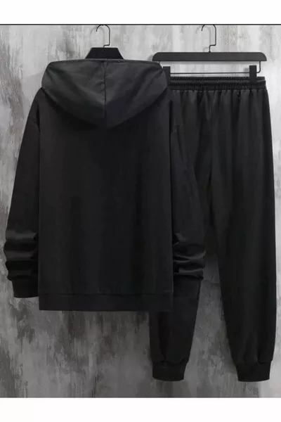 Нью-Йорк Принт Мужской Черный Капюшон Нижний Топ Оверсайз Спортивный Костюм Кенгуру Карман