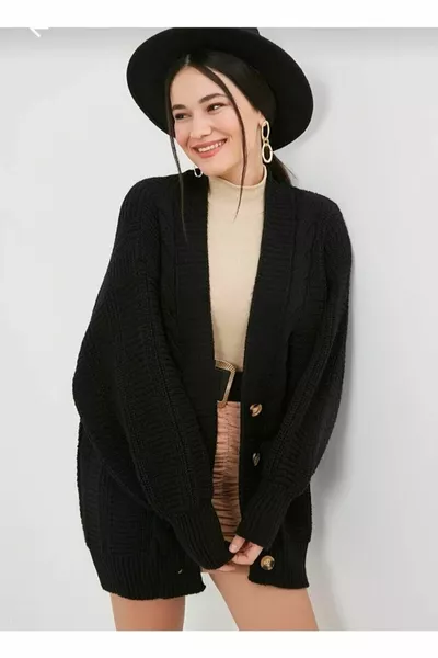 Cardigan Shabby en maille à motifs pour femme - noir