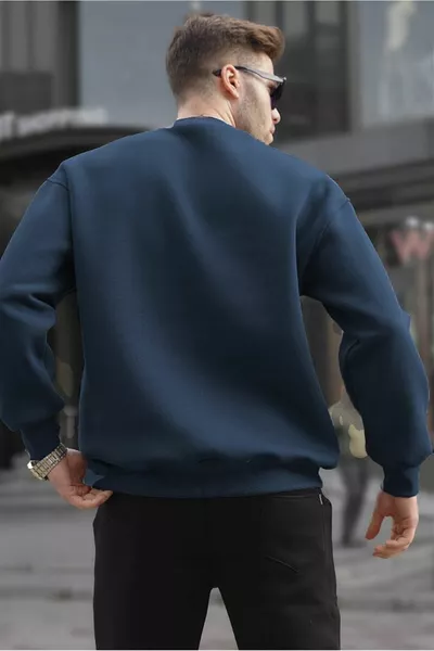 Sweat-shirt oversize à col rond bleu marine pour homme 